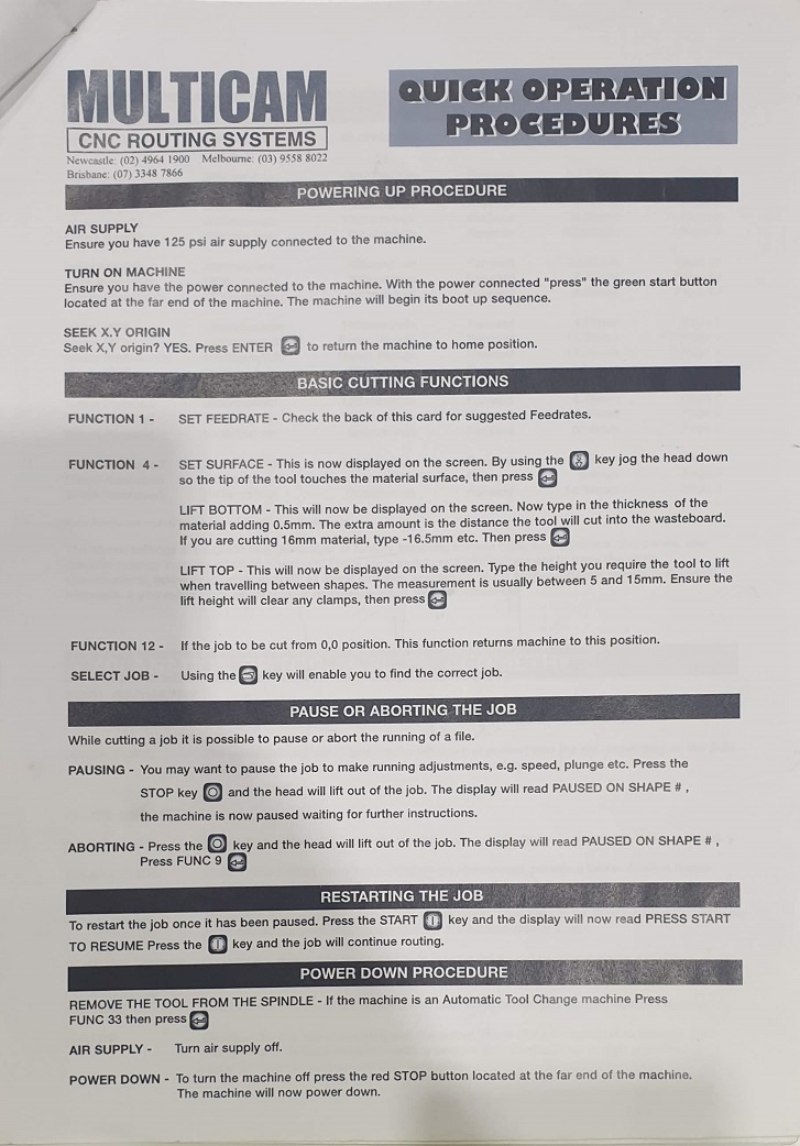 MultiCAM Quick operation procedures