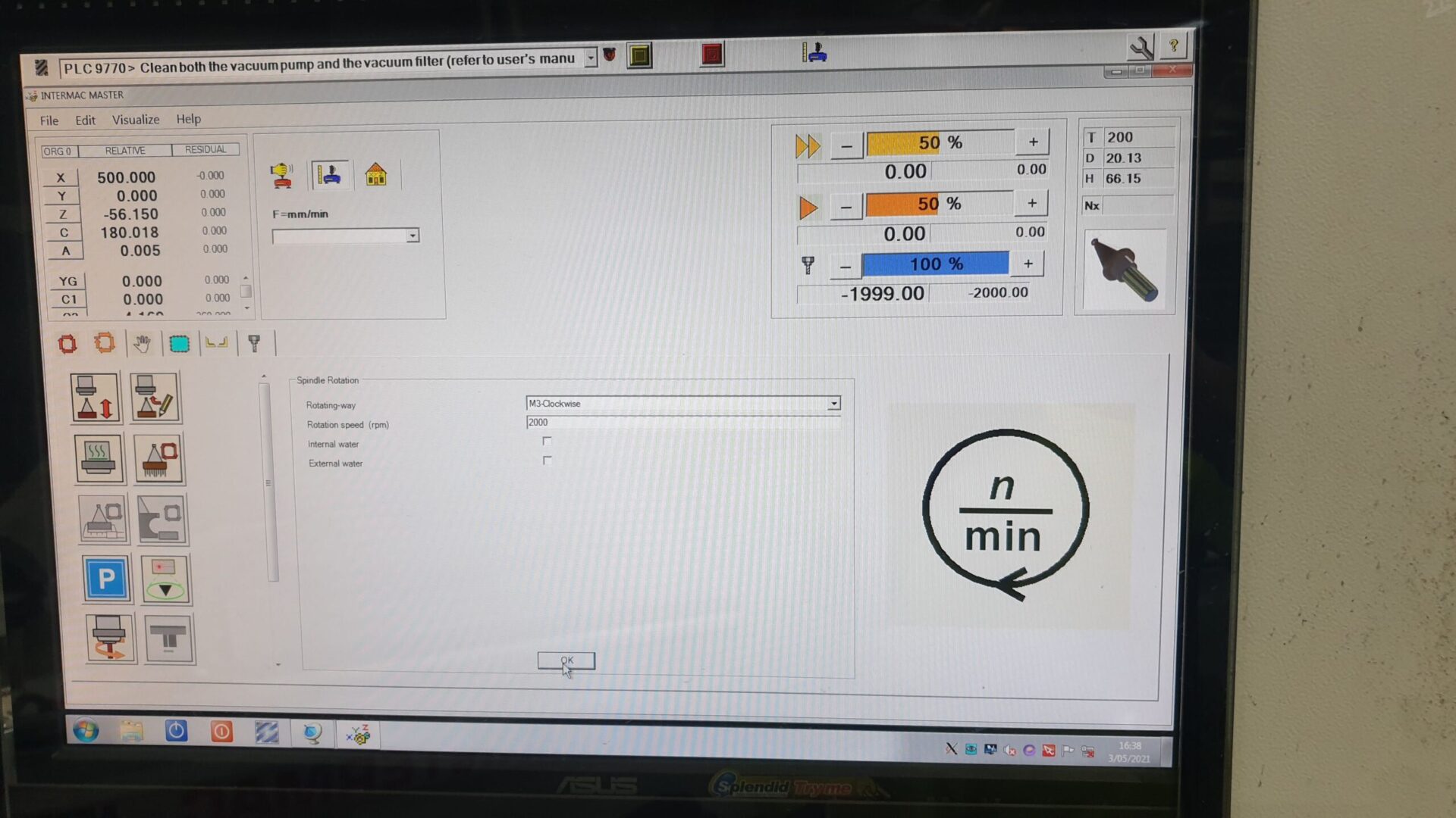 INTERMAC Master WRT screen in 2000 RPM