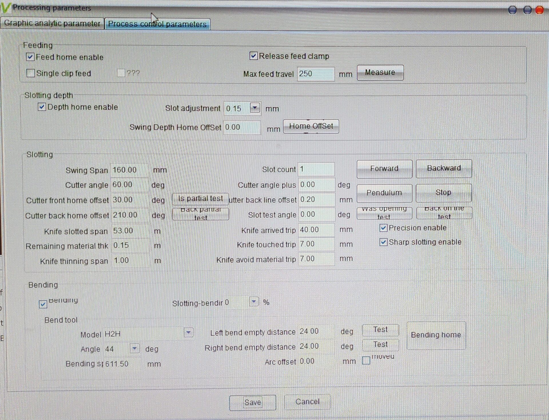 Processing parameters